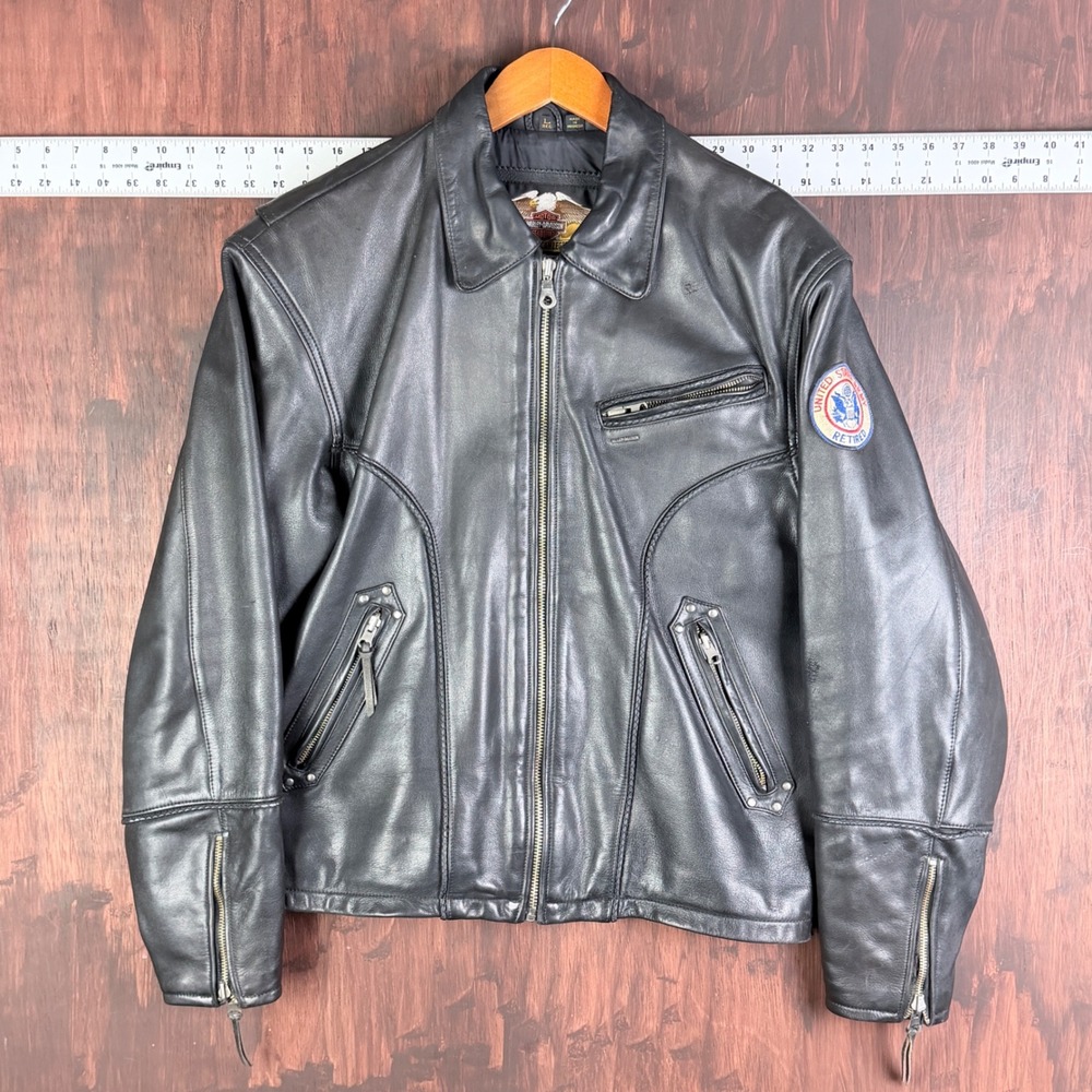 Harley-Davidson Leather Eagle Logo Motorcycle Jacket Black Mens Large Regular